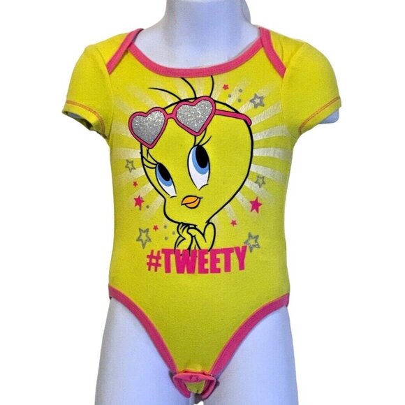 Looney Tunes Tweety Bird One Piece Romper Baby Girl Size 6-9 Months Yellow Pink - Picture 1 of 8